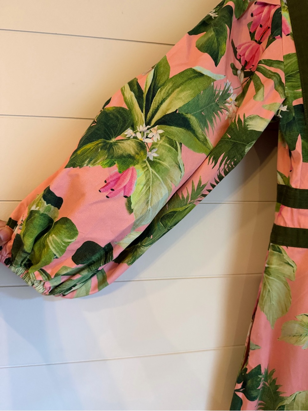 Anthropologie Pink Tropical Floral Wide-Leg Jumpsuit with Green Trim - Picture 5 of 6